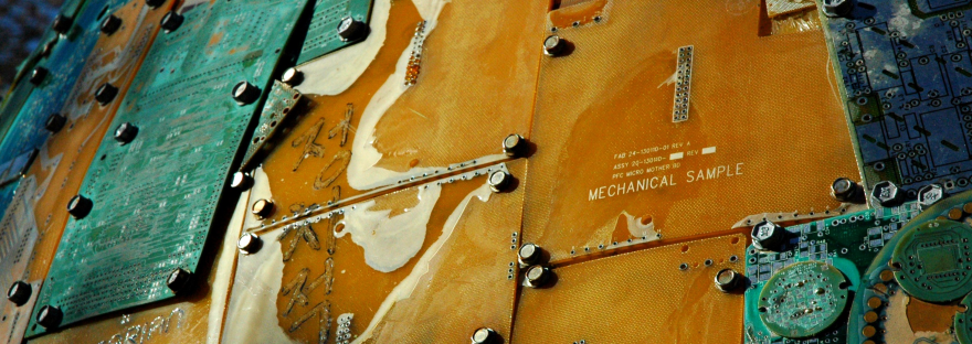 A brightly coloured close-up photograph of electronic technology.